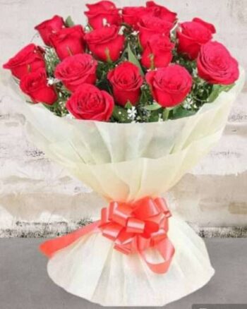 20 red roses with white paper